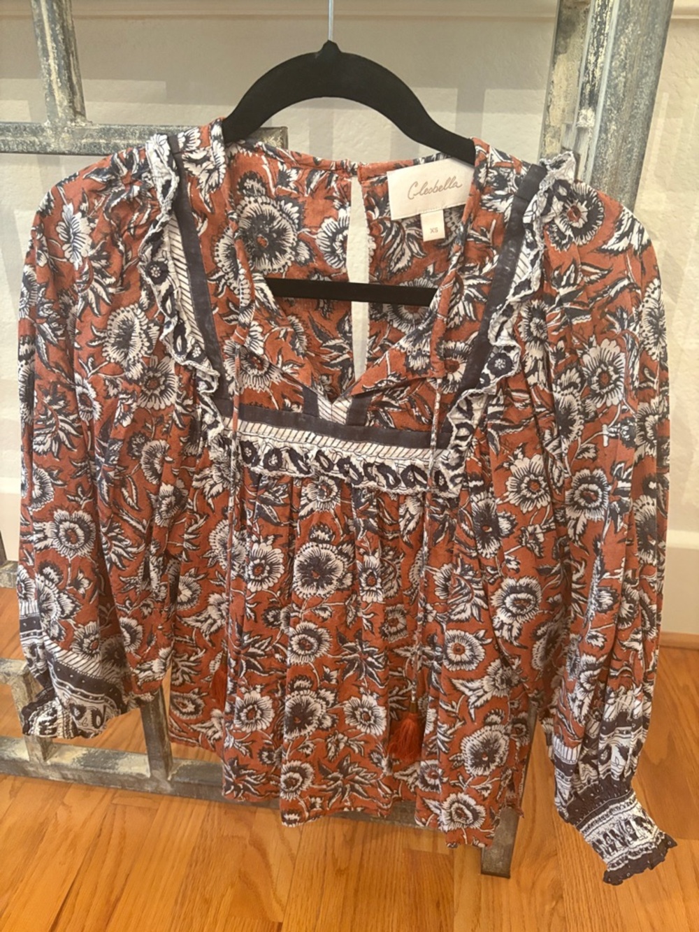 Cleobella Rust and White Floral Boho Blouse
